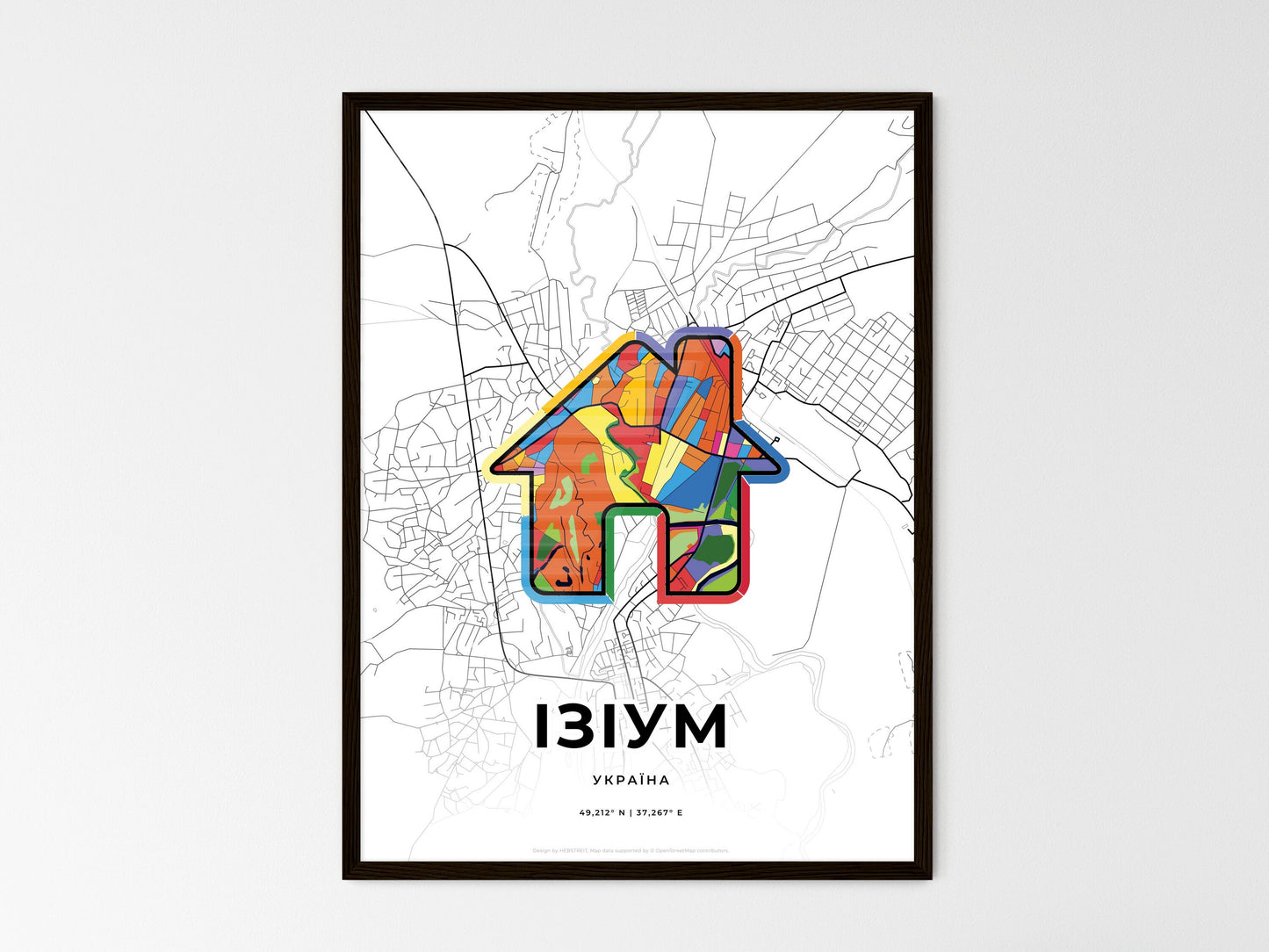 Izium Ukraine wedding art map with home icon