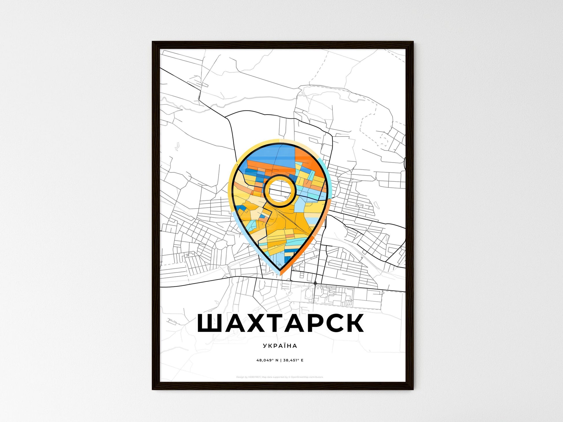 Shakhtarsk Ukraine wedding art map with pointer icon