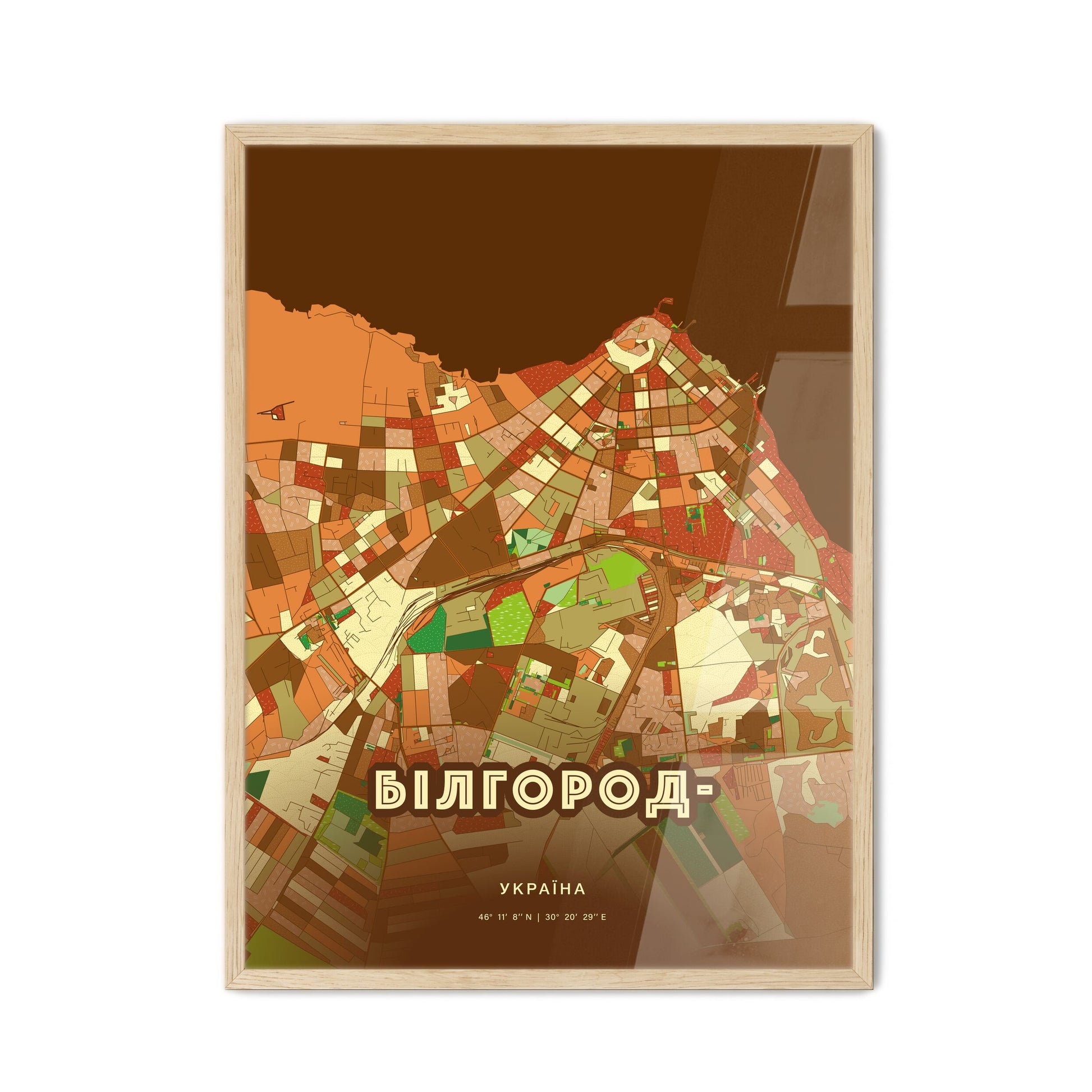 Colorful BILHOROD-DNISTROVSKYI UKRAINE Fine Art Map Farmhouse