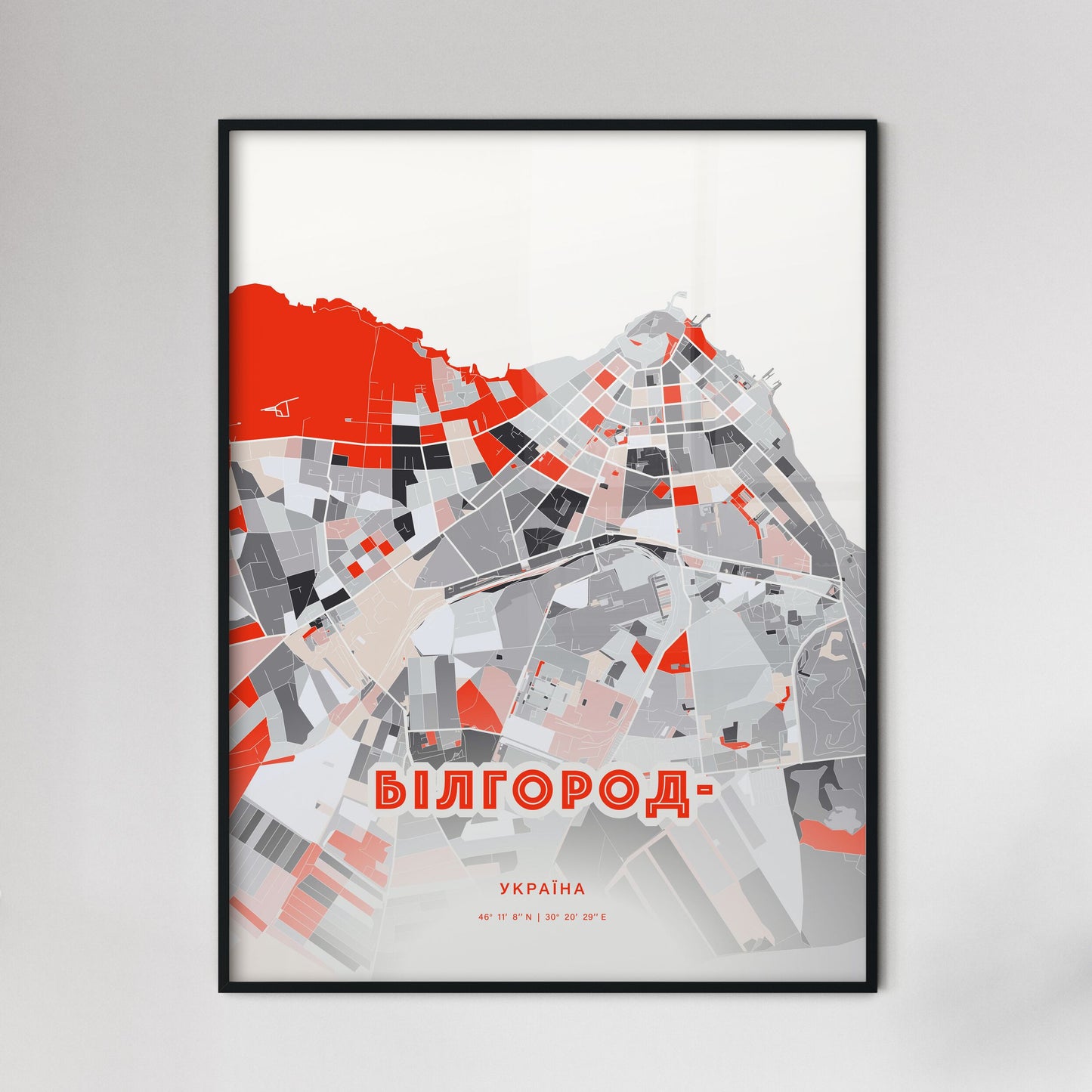 Colorful BILHOROD-DNISTROVSKYI UKRAINE Fine Art Map Modern