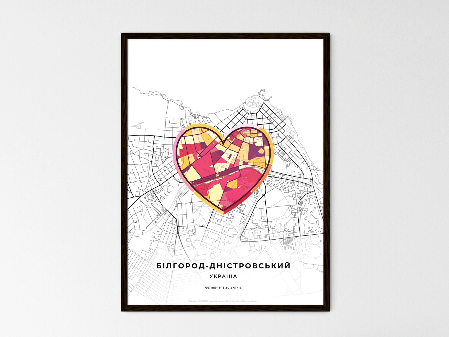Bilhorod-Dnistrovskyi Ukraine wedding art map with heart icon