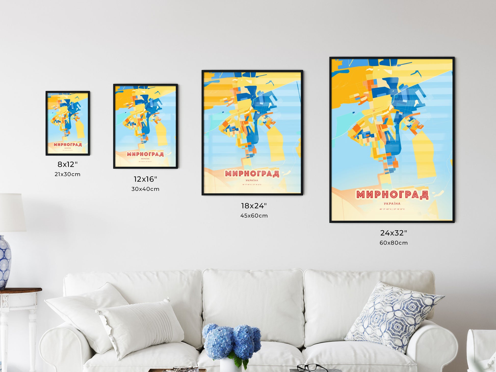 Colorful MYRNOHRAD UKRAINE Fine Art Map Blue Orange
