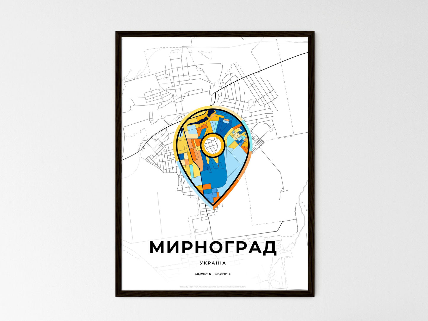 Myrnohrad Ukraine wedding art map with pointer icon