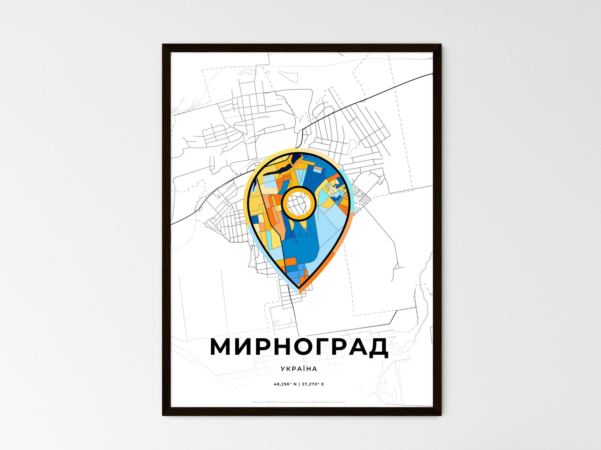 Myrnohrad Ukraine wedding art map with pointer icon