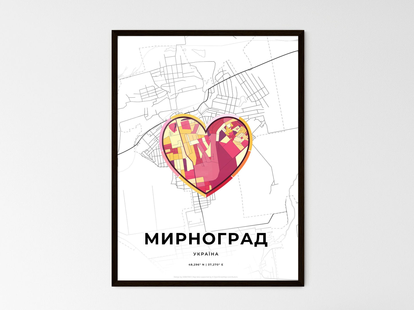 Myrnohrad Ukraine wedding art map with heart icon