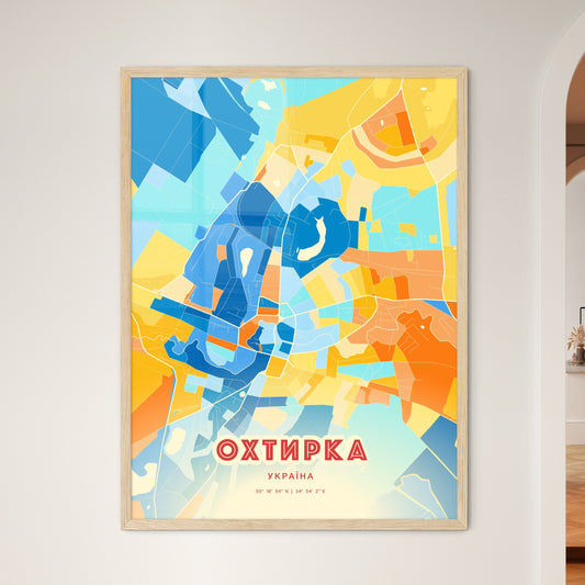 Colorful OKHTYRKA UKRAINE Fine Art Map Blue Orange