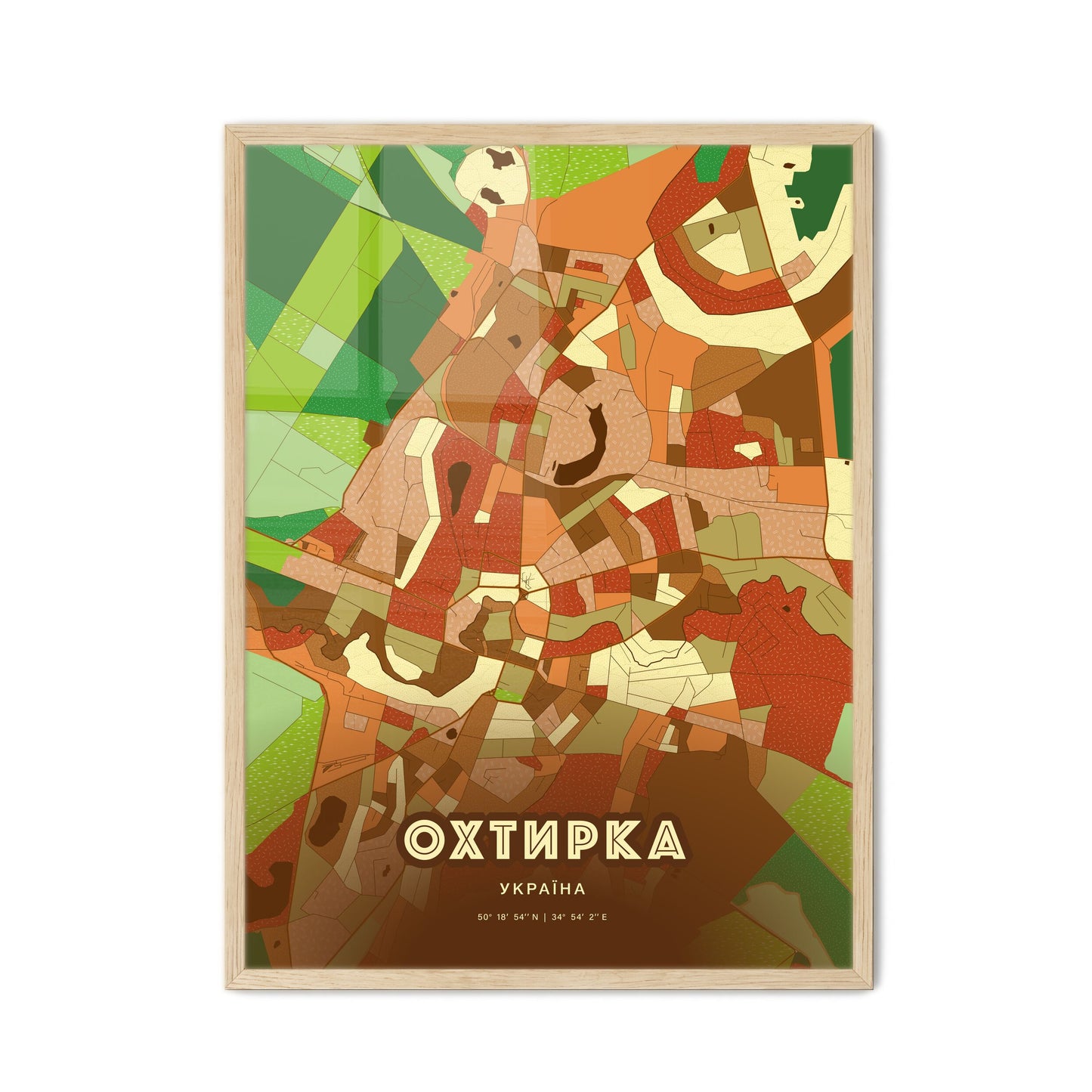 Colorful OKHTYRKA UKRAINE Fine Art Map Farmhouse