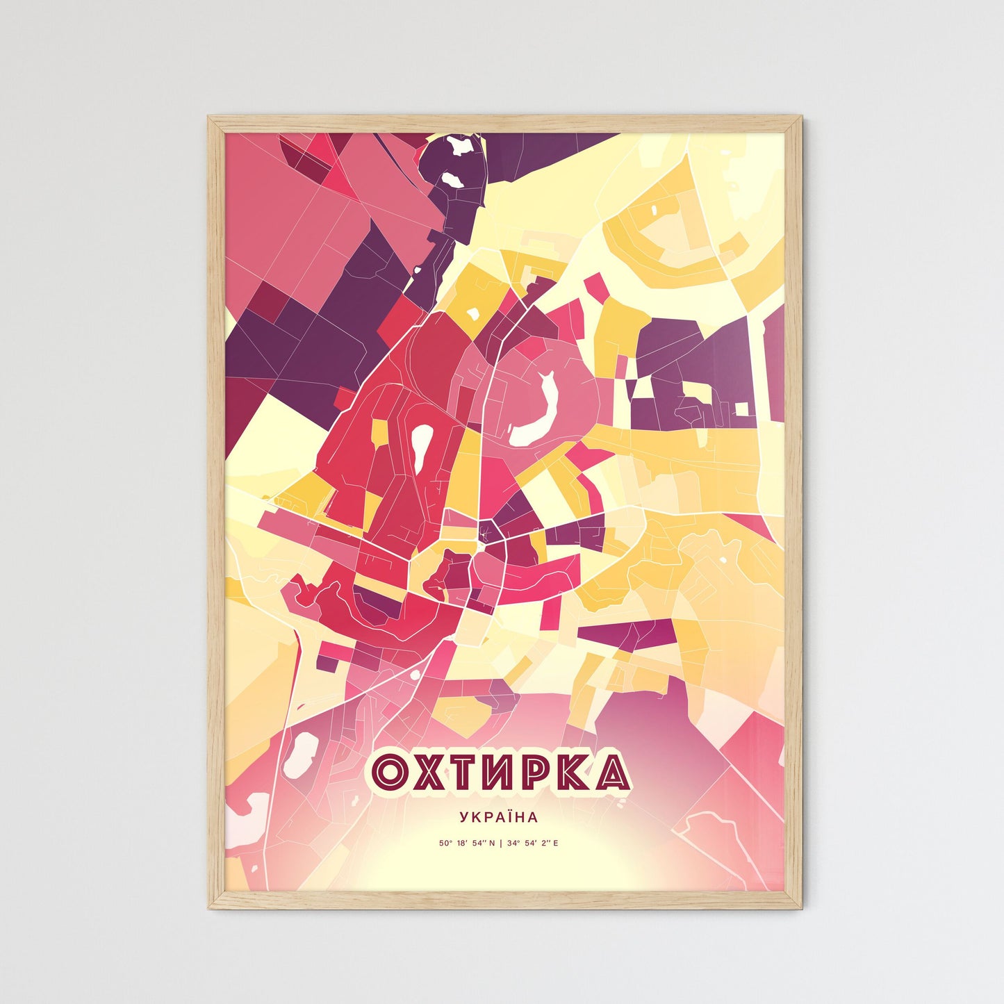 Colorful OKHTYRKA UKRAINE Fine Art Map Hot Red