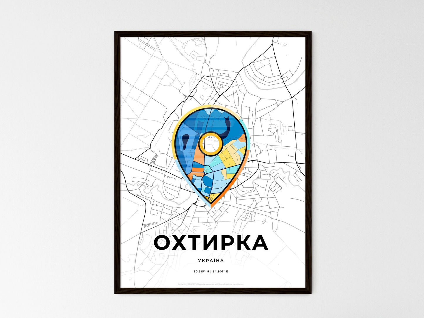 Okhtyrka Ukraine wedding art map with pointer icon