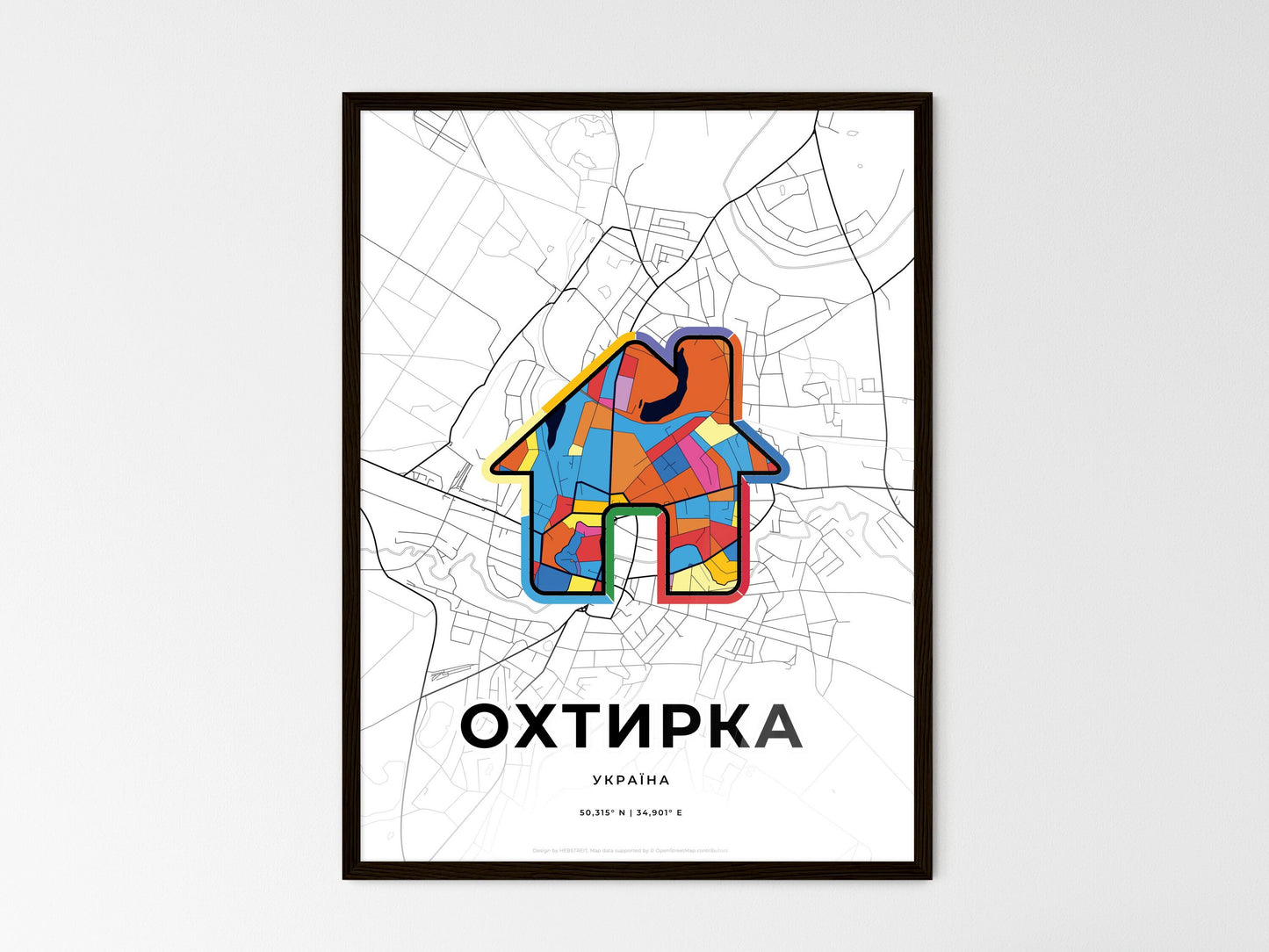 Okhtyrka Ukraine wedding art map with home icon