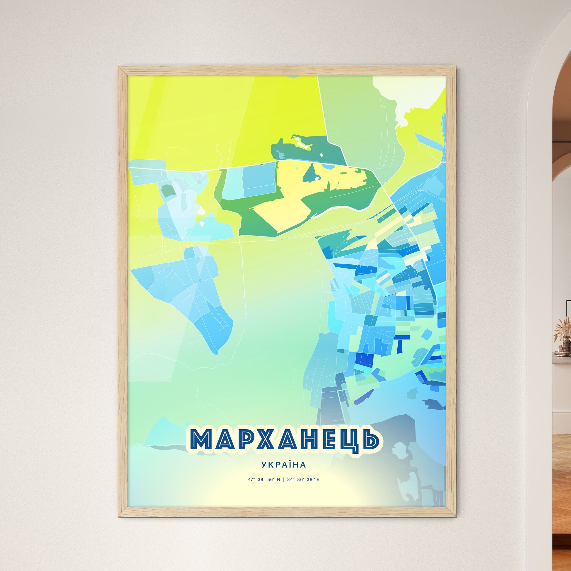 Colorful MARHANETS UKRAINE Fine Art Map Cool Blue