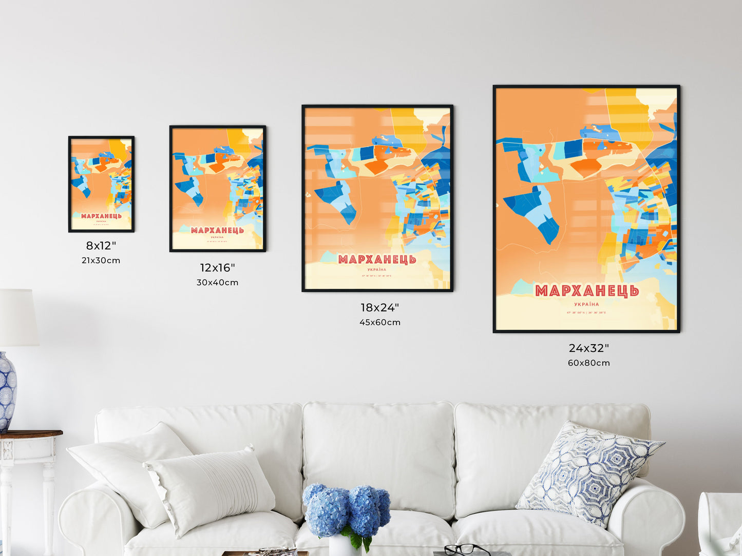 Colorful MARHANETS UKRAINE Fine Art Map Blue Orange