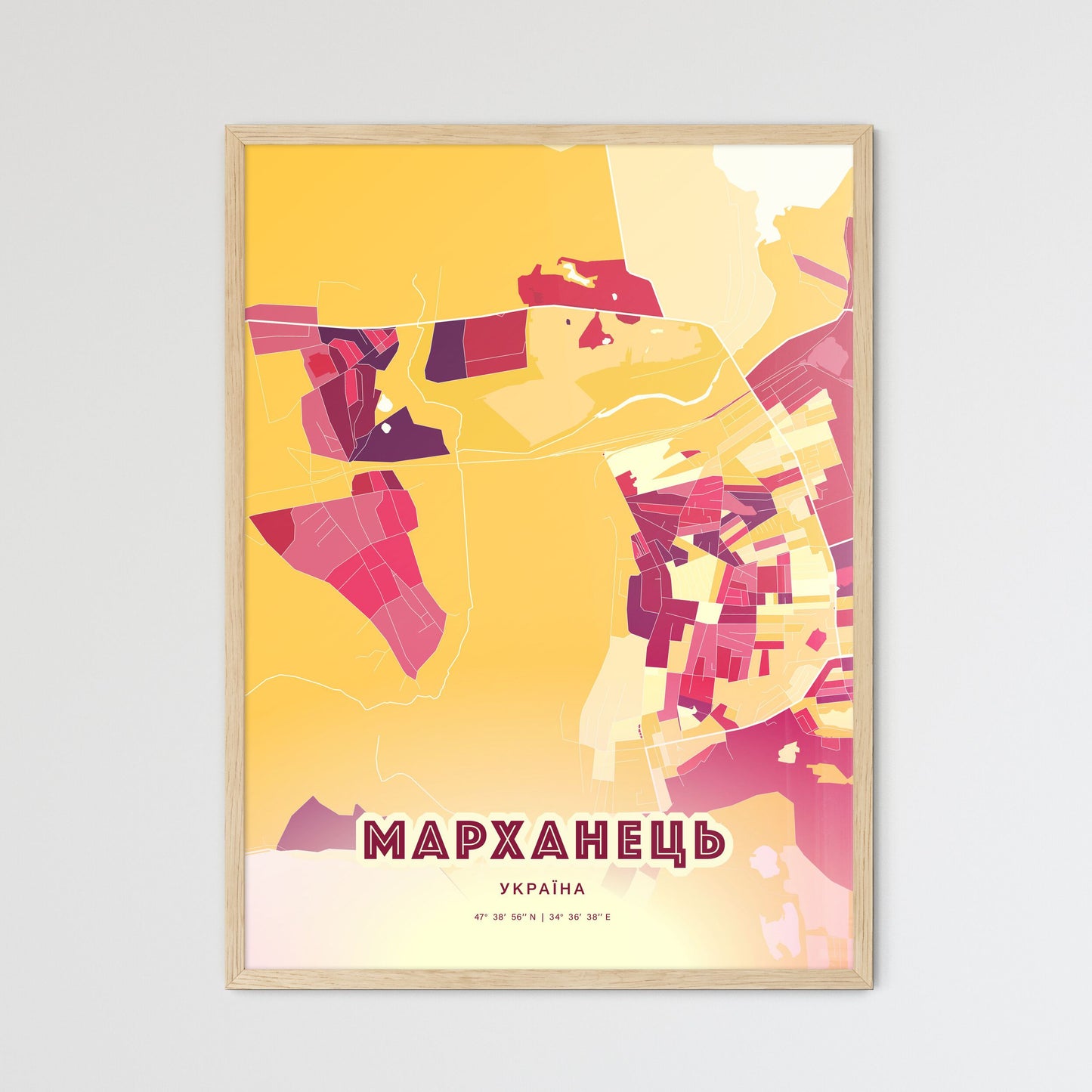 Colorful MARHANETS UKRAINE Fine Art Map Hot Red