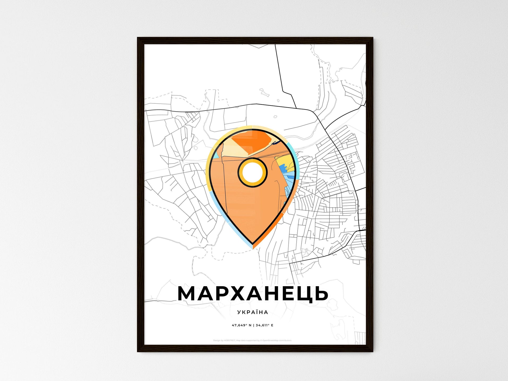 Marhanets Ukraine wedding art map with pointer icon