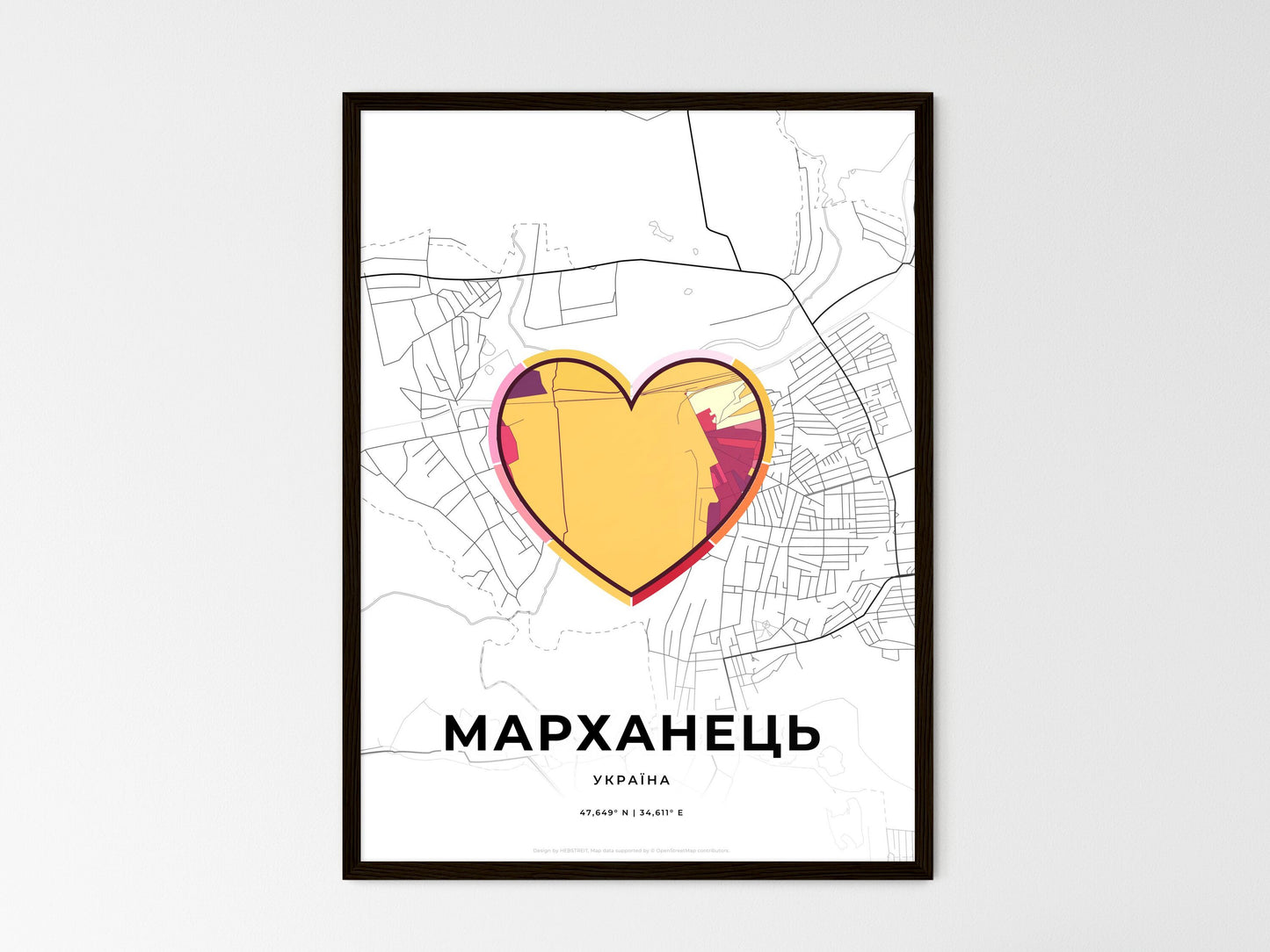 Marhanets Ukraine wedding art map with heart icon
