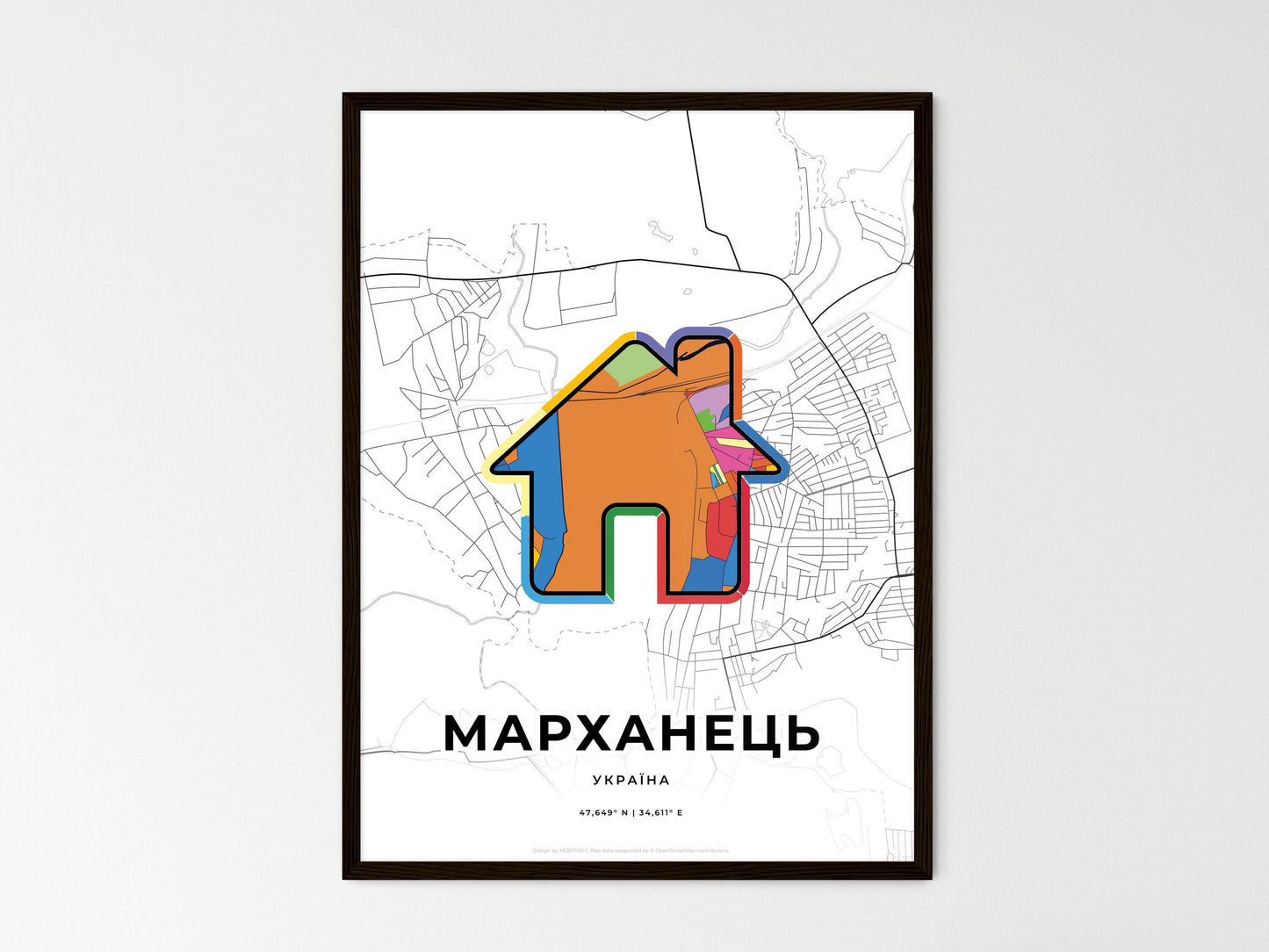 Marhanets Ukraine wedding art map with home icon
