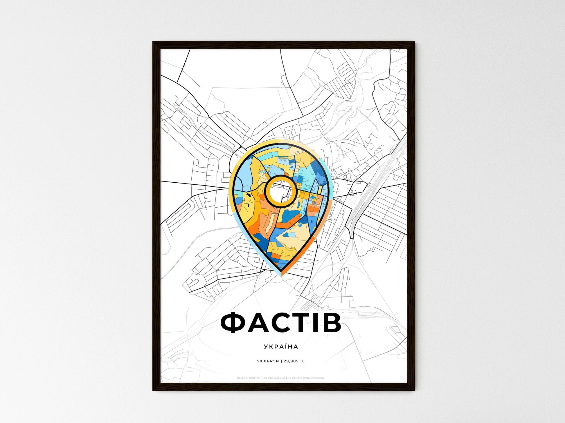 Fastiv Ukraine wedding art map with pointer icon