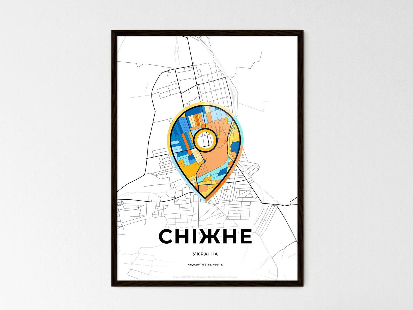Snizhne Ukraine wedding art map with pointer icon