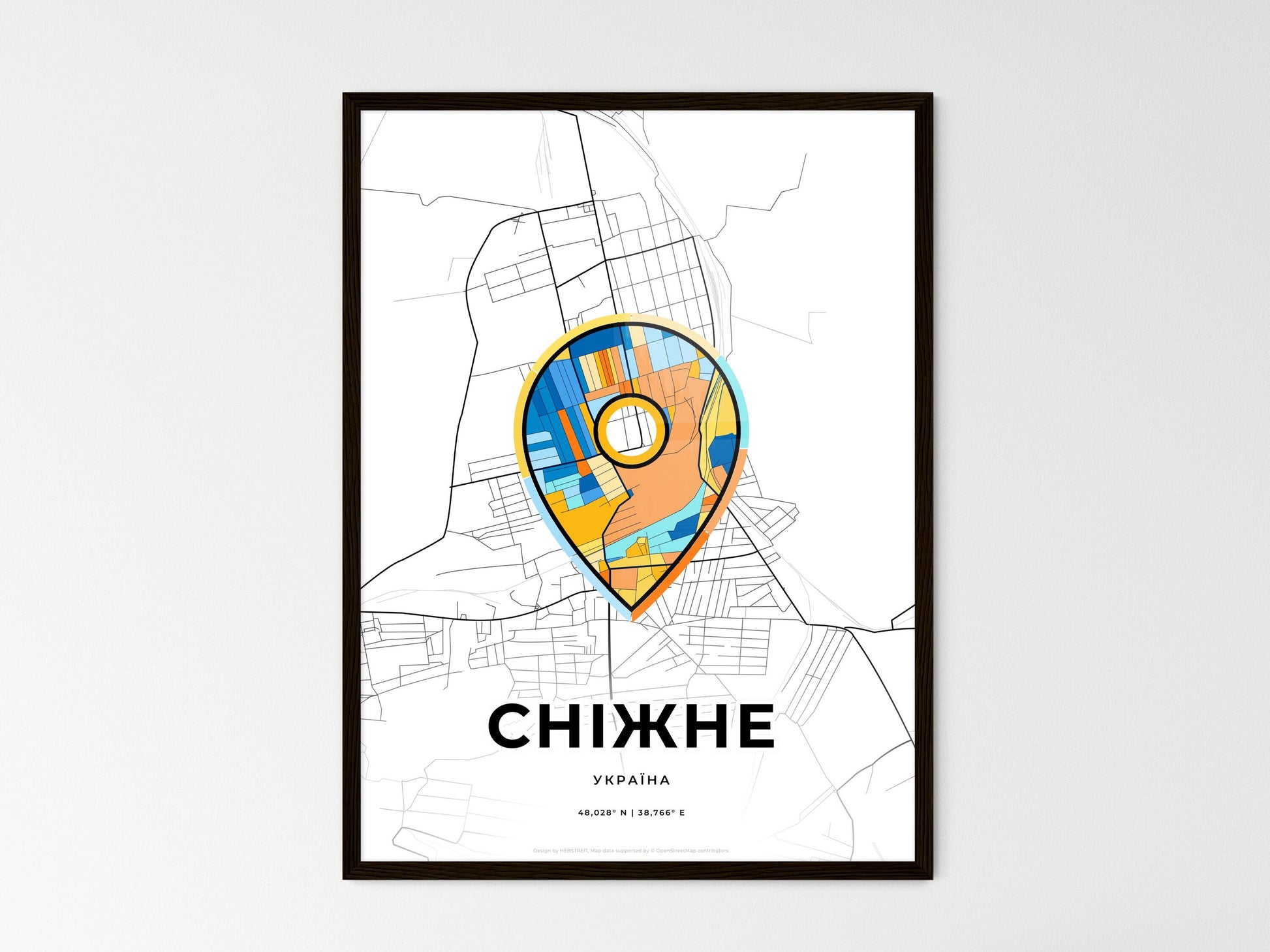 Snizhne Ukraine wedding art map with pointer icon