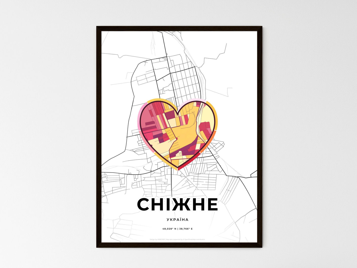 Snizhne Ukraine wedding art map with heart icon