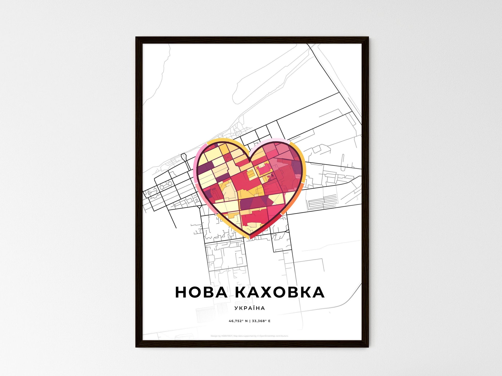 Nova Kakhovka Ukraine wedding art map with heart icon