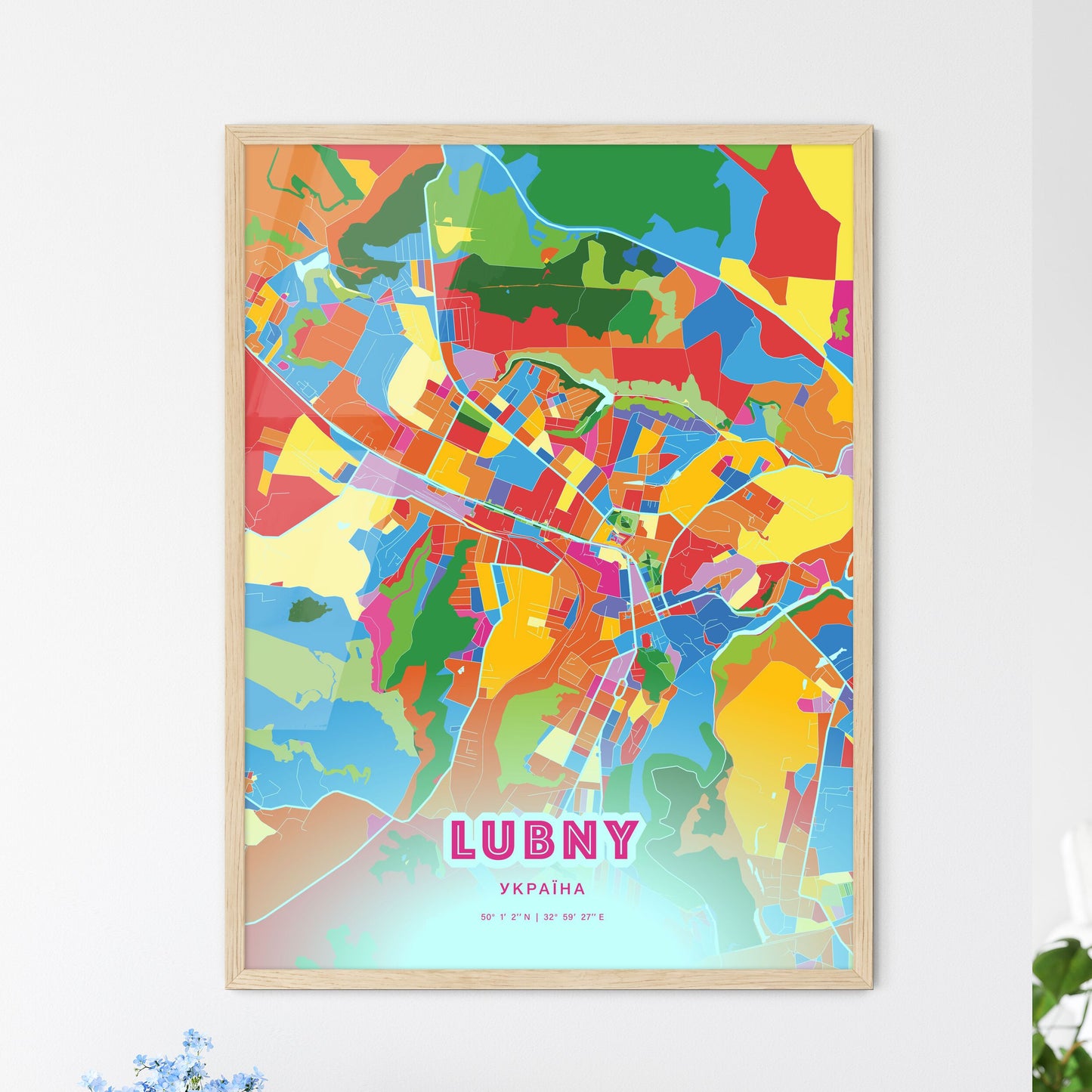 Colorful LUBNY UKRAINE Fine Art Map Crazy Colors