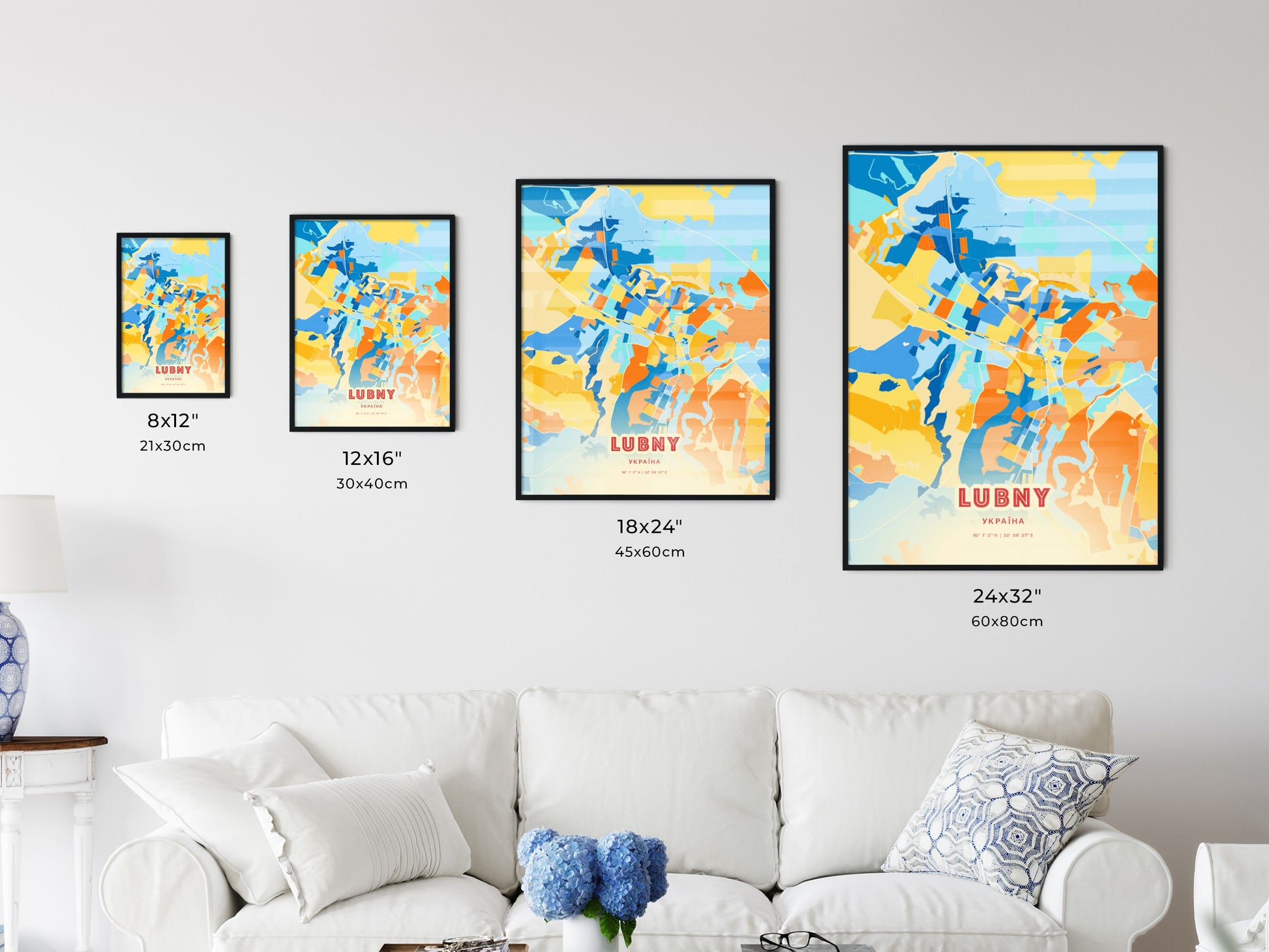 Colorful LUBNY UKRAINE Fine Art Map Blue Orange