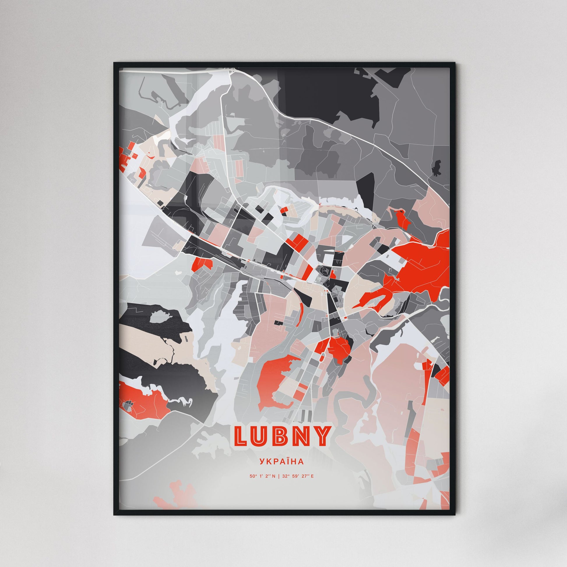 Colorful LUBNY UKRAINE Fine Art Map Modern