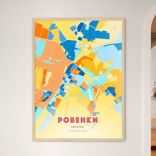Colorful ROVENKY UKRAINE Fine Art Map Blue Orange