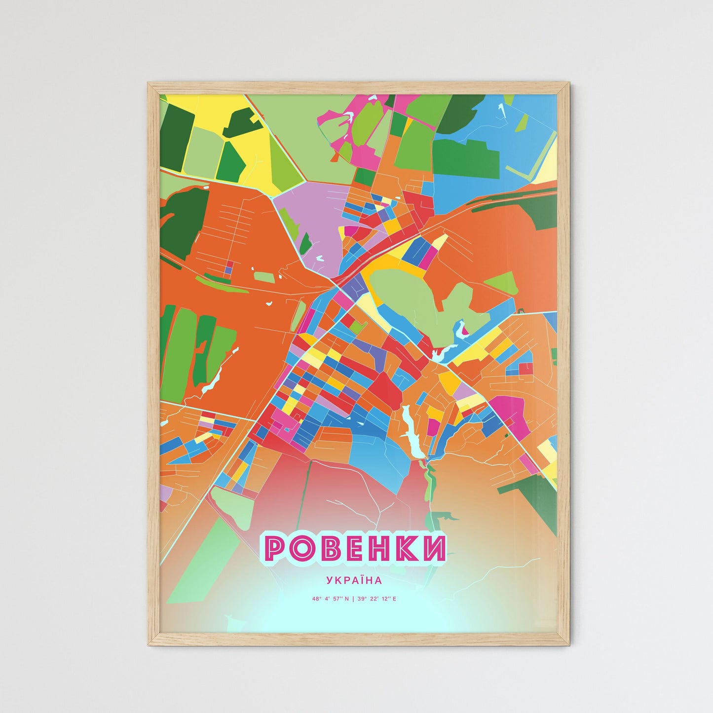 Colorful ROVENKY UKRAINE Fine Art Map Crazy Colors