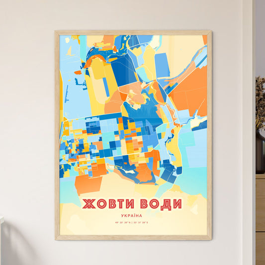 Colorful ZHOVTI VODY UKRAINE Fine Art Map Blue Orange