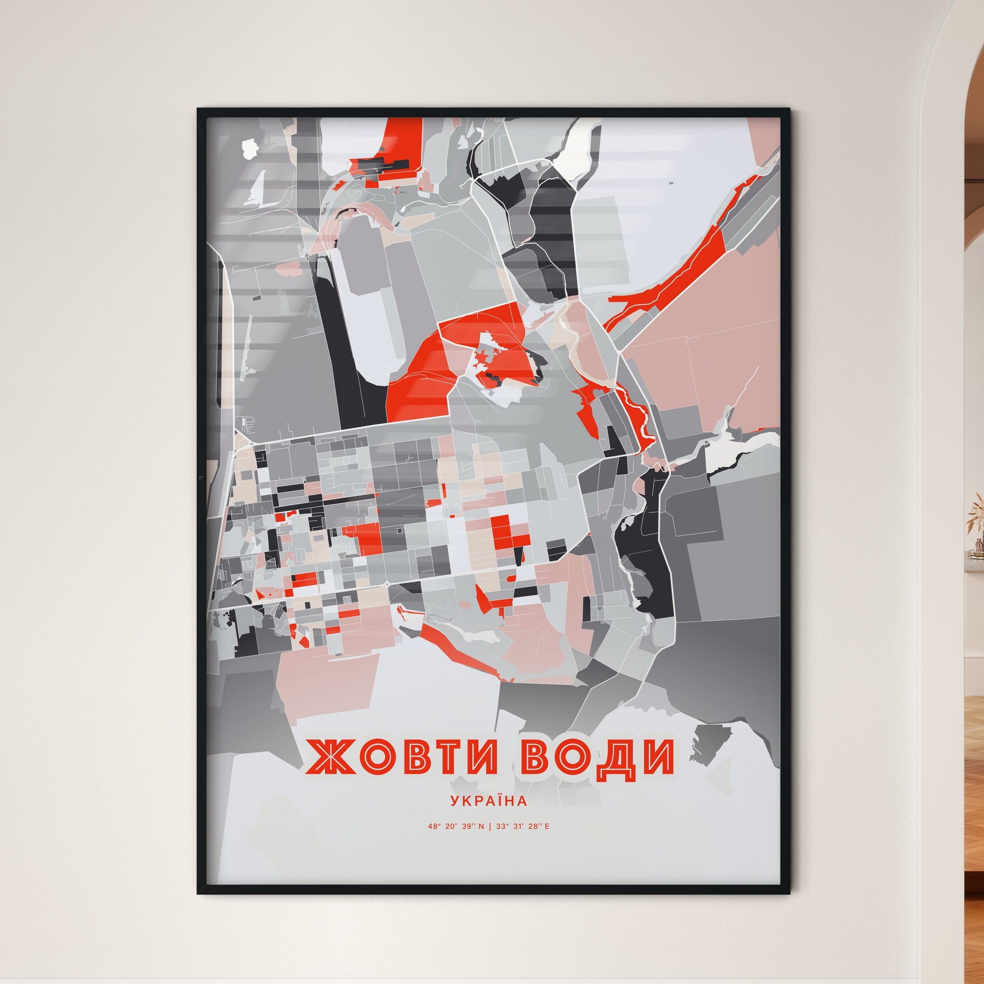 Colorful ZHOVTI VODY UKRAINE Fine Art Map Modern