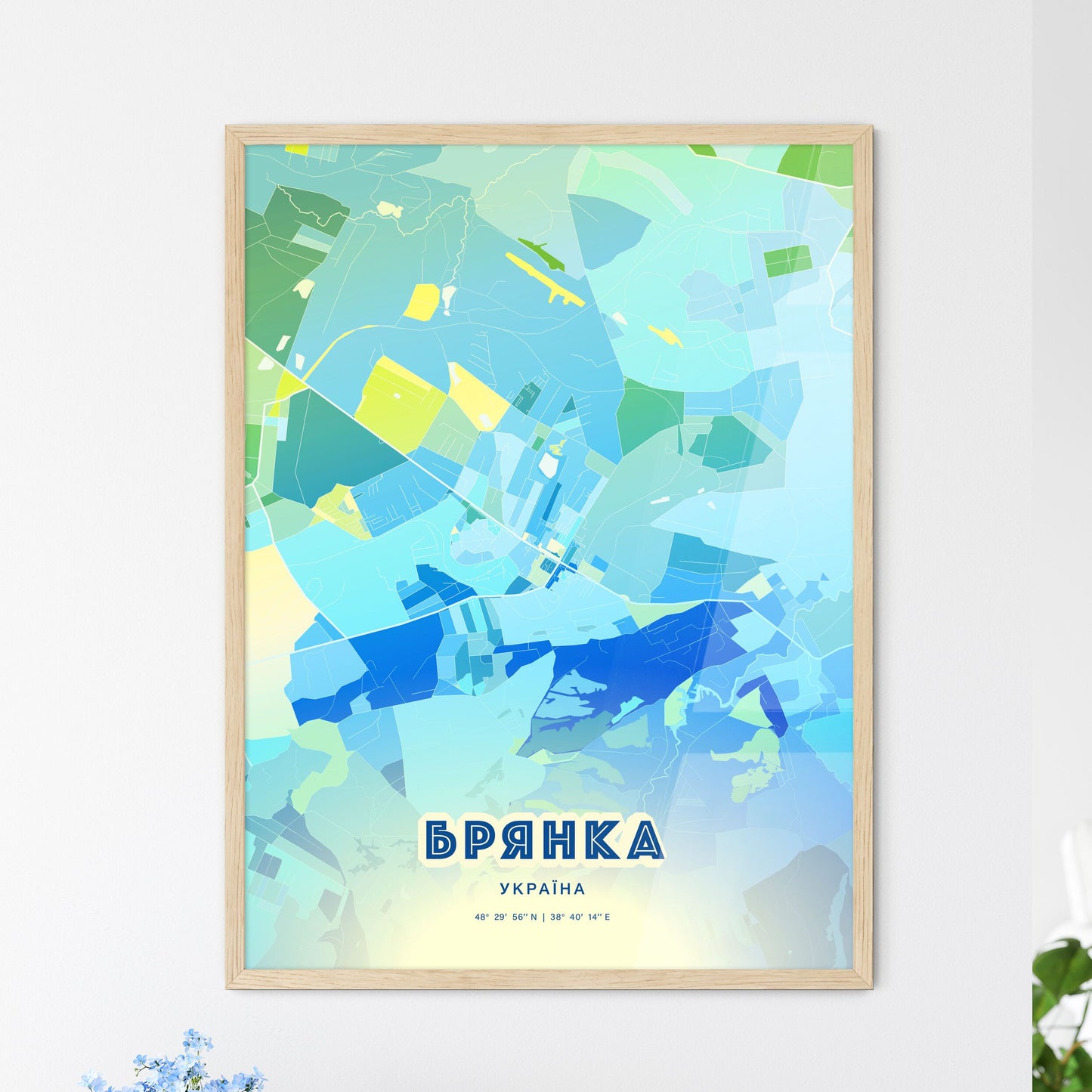 Colorful BRIANKA UKRAINE Fine Art Map Cool Blue