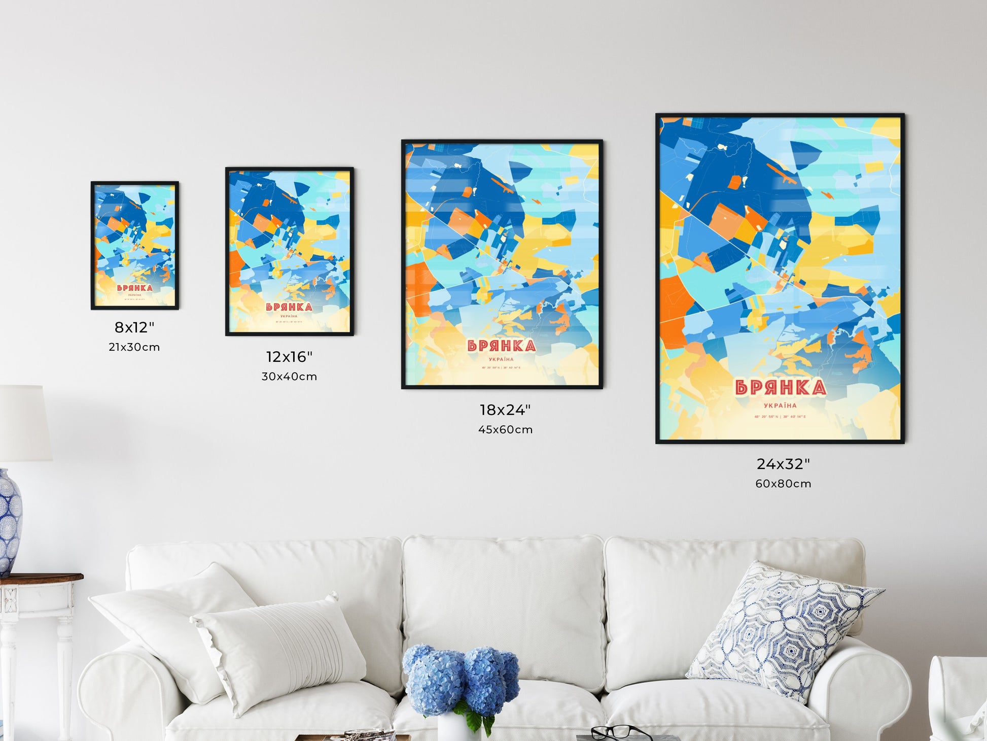 Colorful BRIANKA UKRAINE Fine Art Map Blue Orange