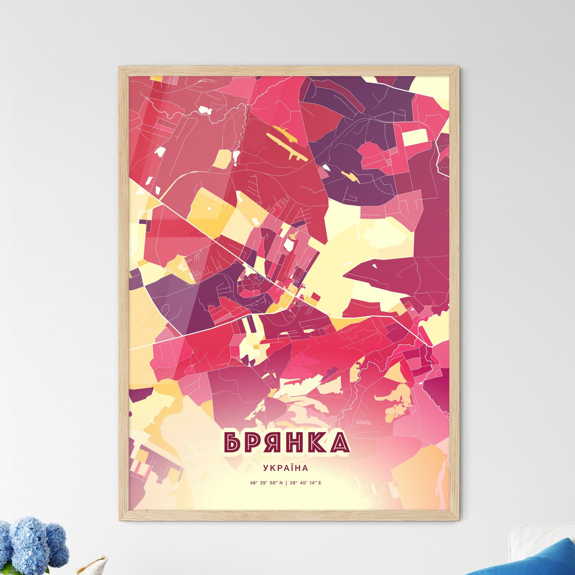 Colorful BRIANKA UKRAINE Fine Art Map Hot Red