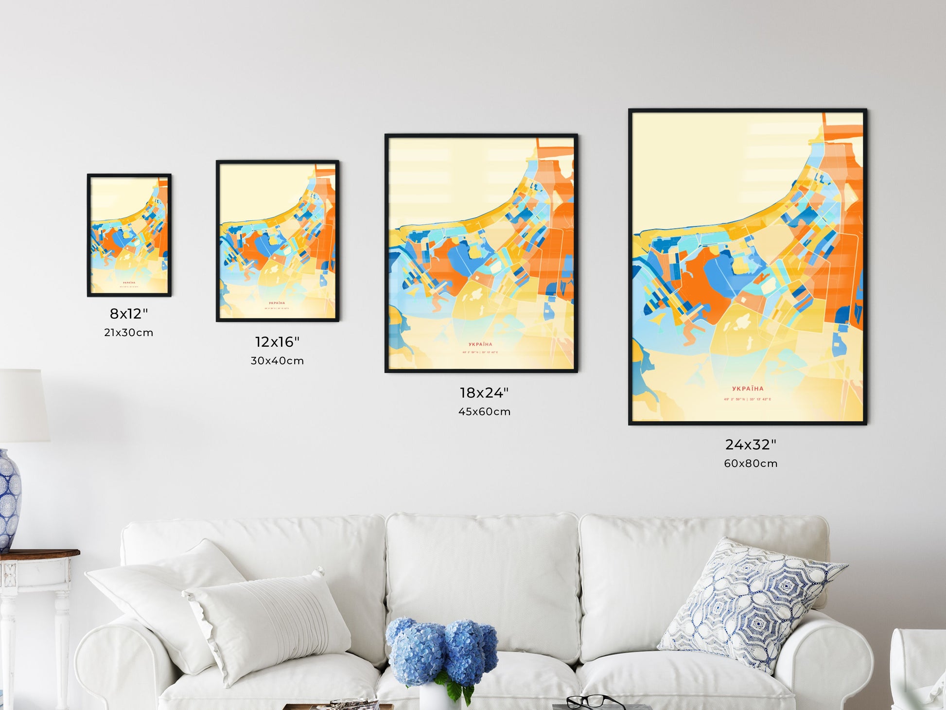 Colorful SVITLOVODSK UKRAINE Fine Art Map Blue Orange