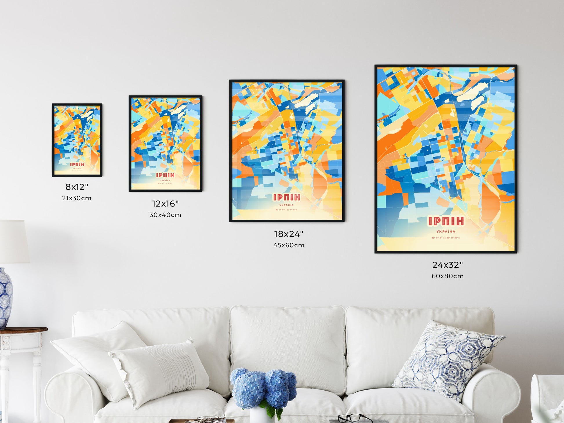 Colorful IRPIN UKRAINE Fine Art Map Blue Orange