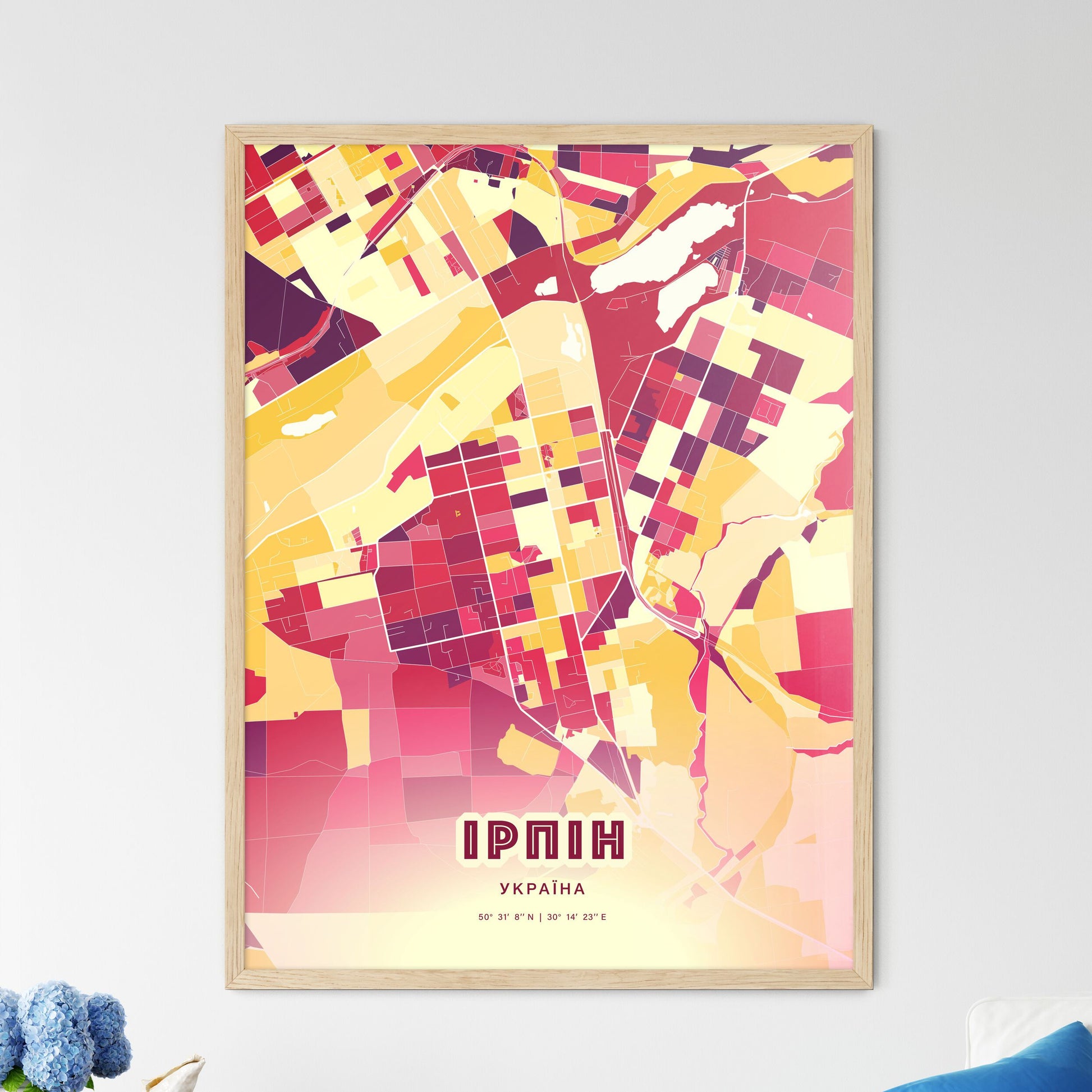 Colorful IRPIN UKRAINE Fine Art Map Hot Red