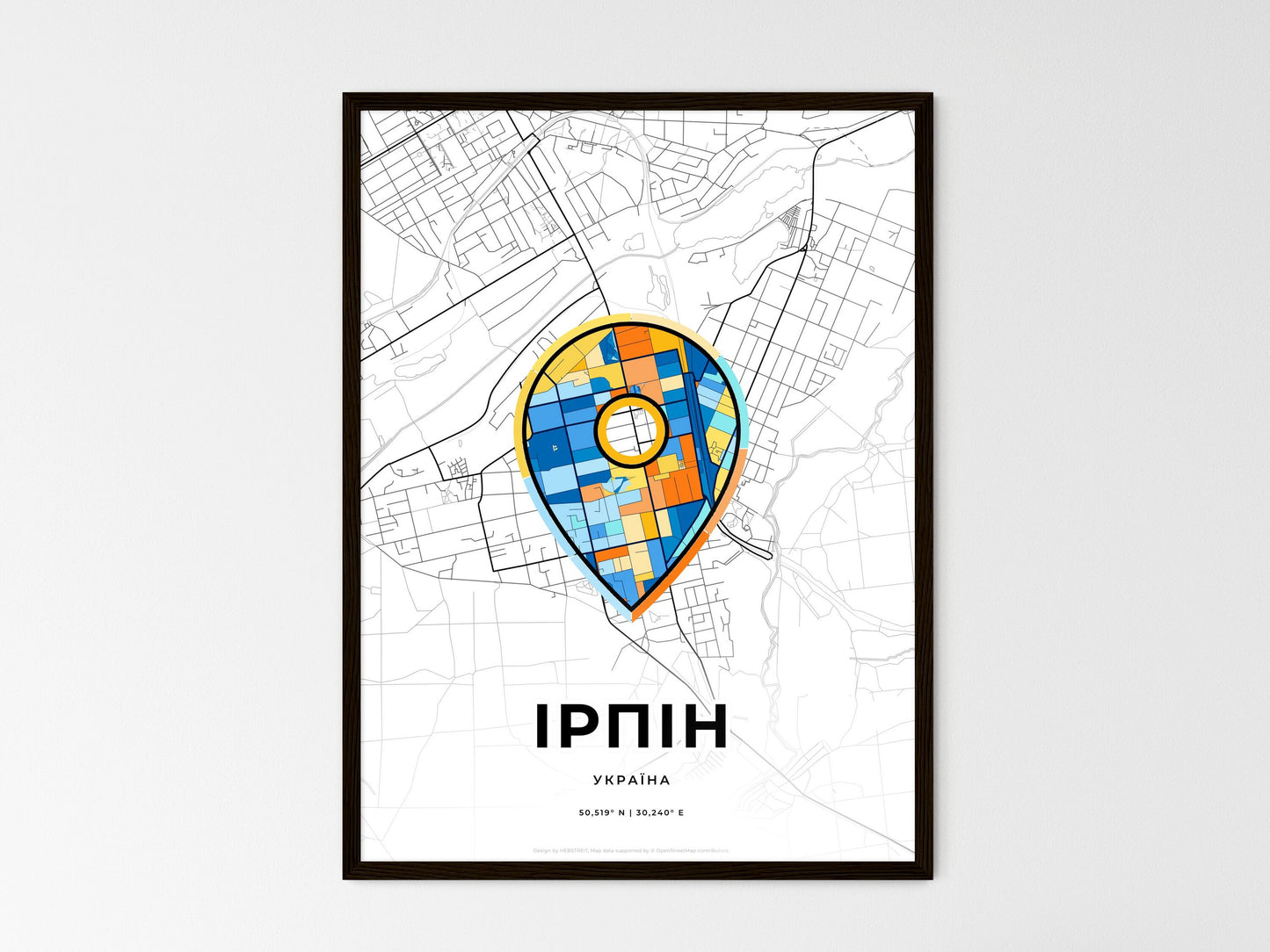 Irpin Ukraine wedding art map with pointer icon