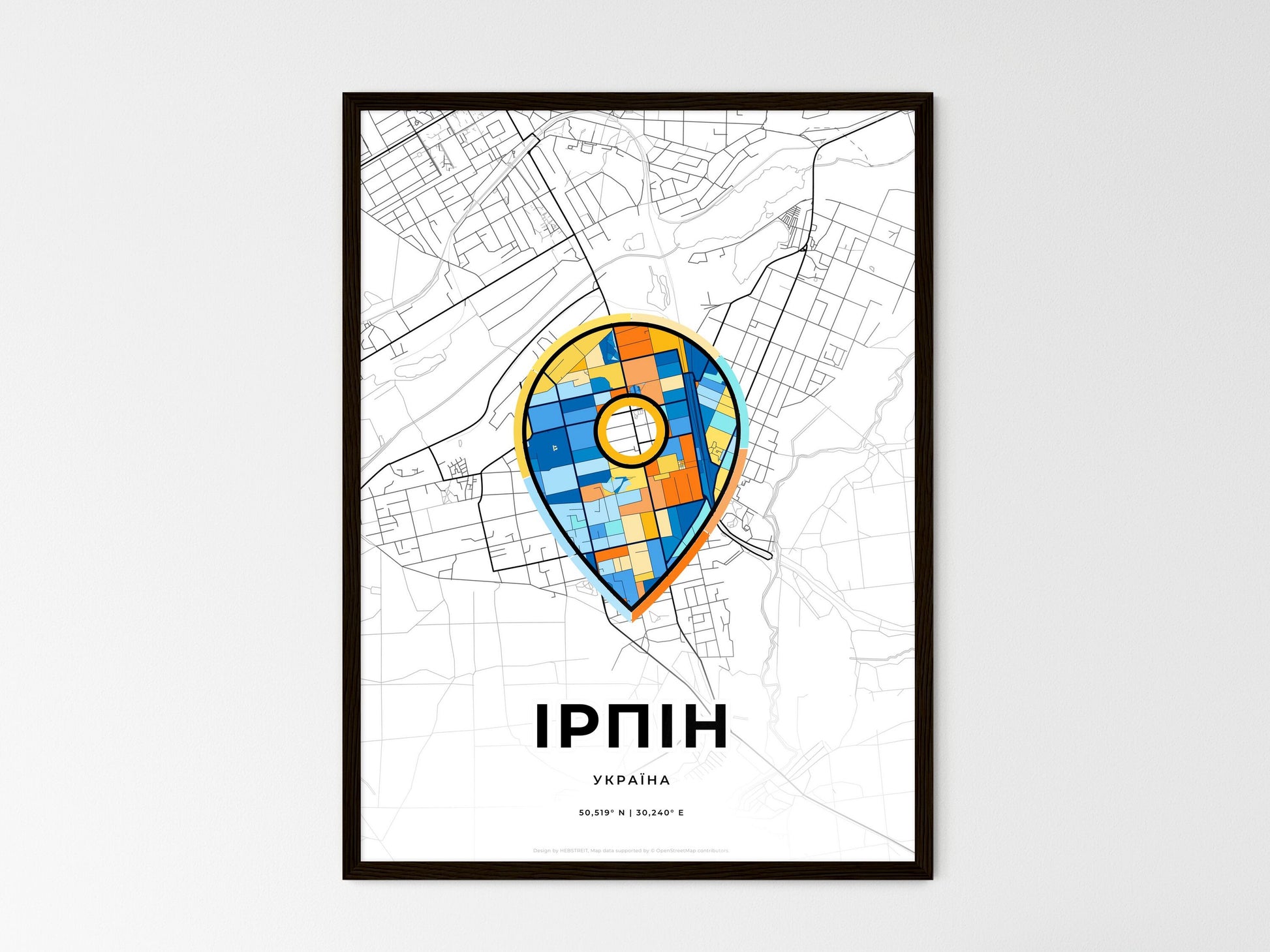 Irpin Ukraine wedding art map with pointer icon