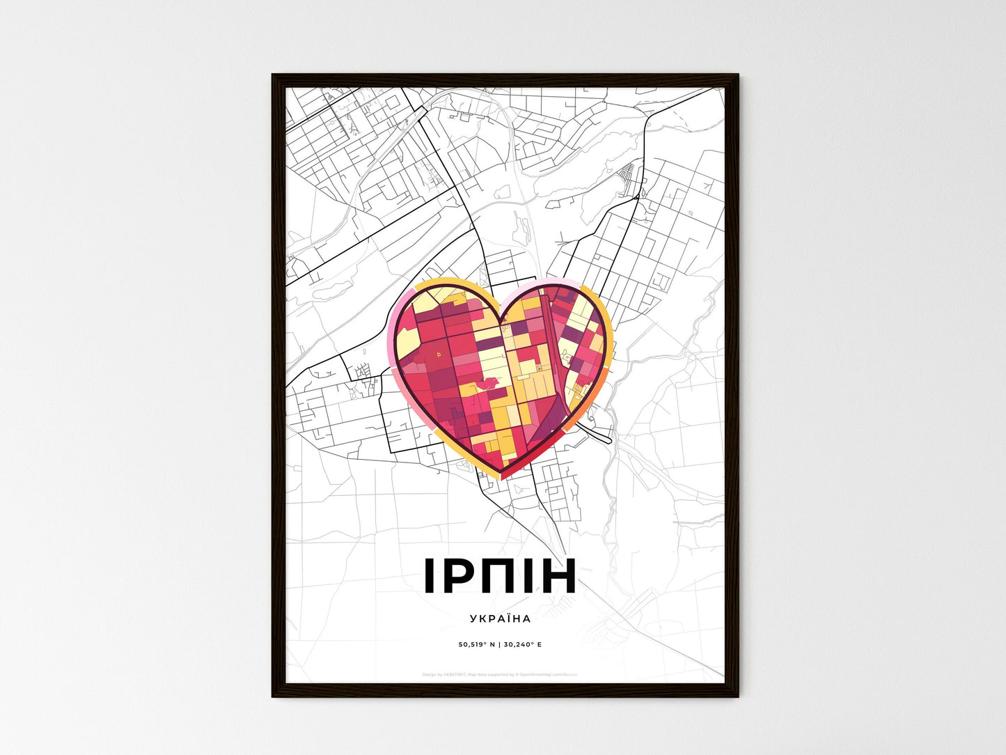 Irpin Ukraine wedding art map with heart icon