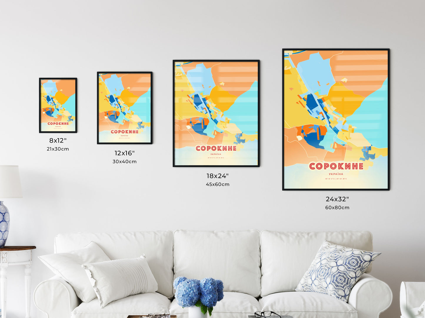 Colorful SOROKYNE UKRAINE Fine Art Map Blue Orange