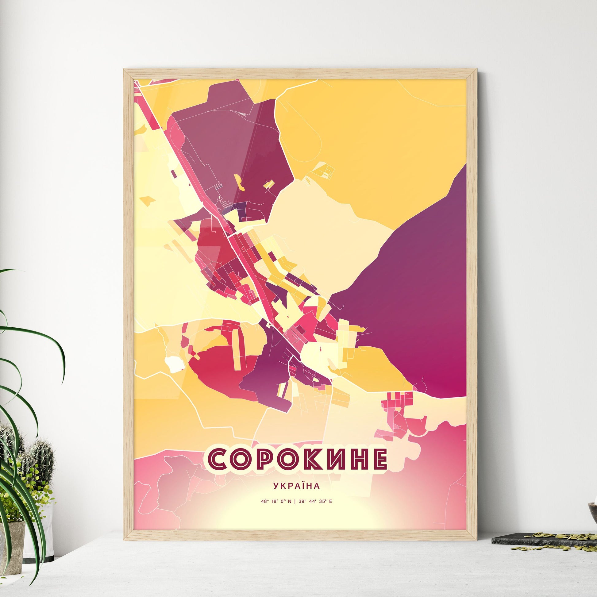 Colorful SOROKYNE UKRAINE Fine Art Map Hot Red