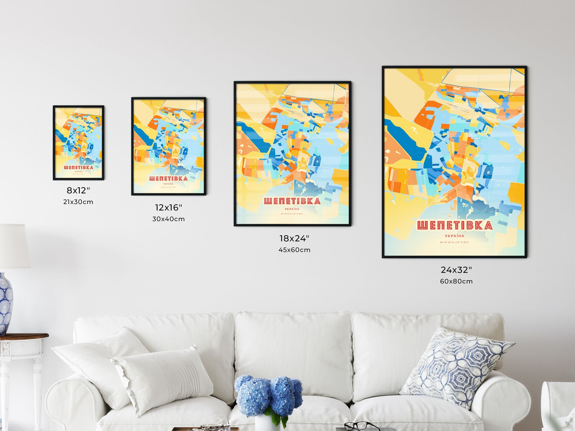 Colorful SHEPETIVKA UKRAINE Fine Art Map Blue Orange