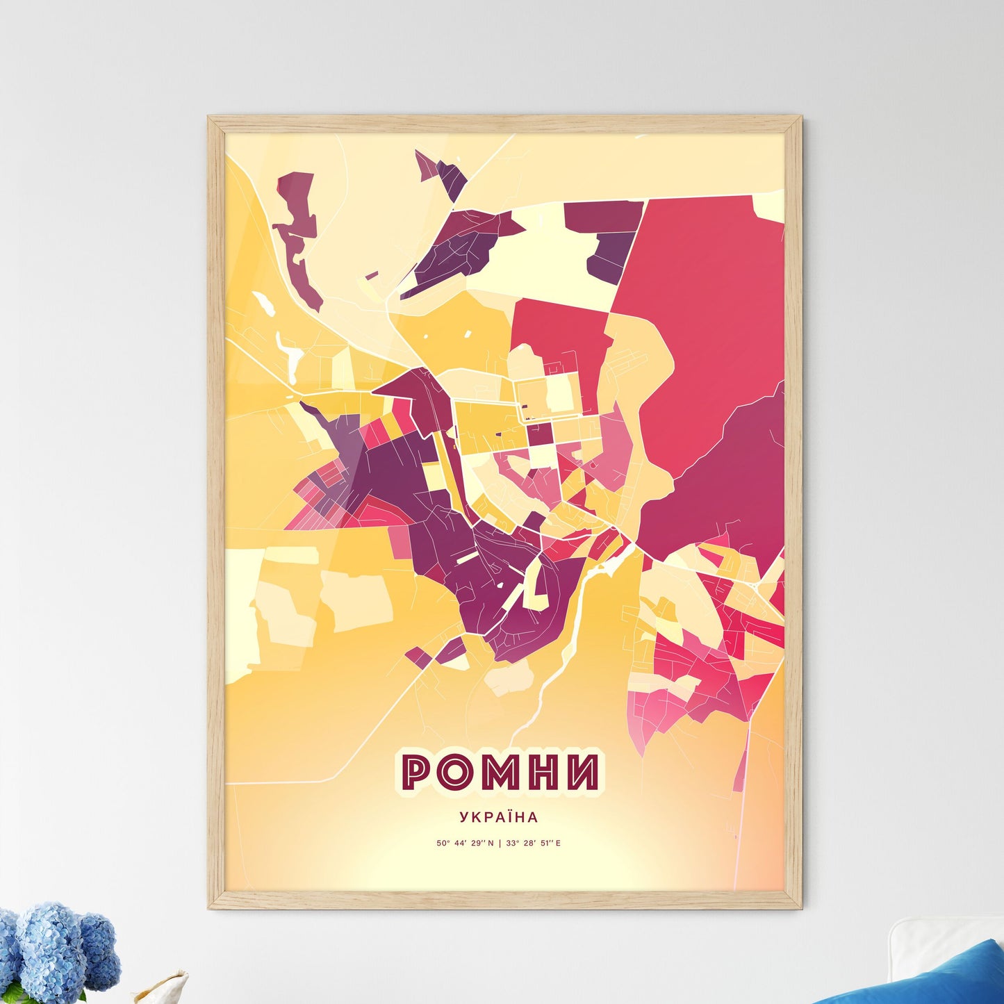 Colorful ROMNY UKRAINE Fine Art Map Hot Red