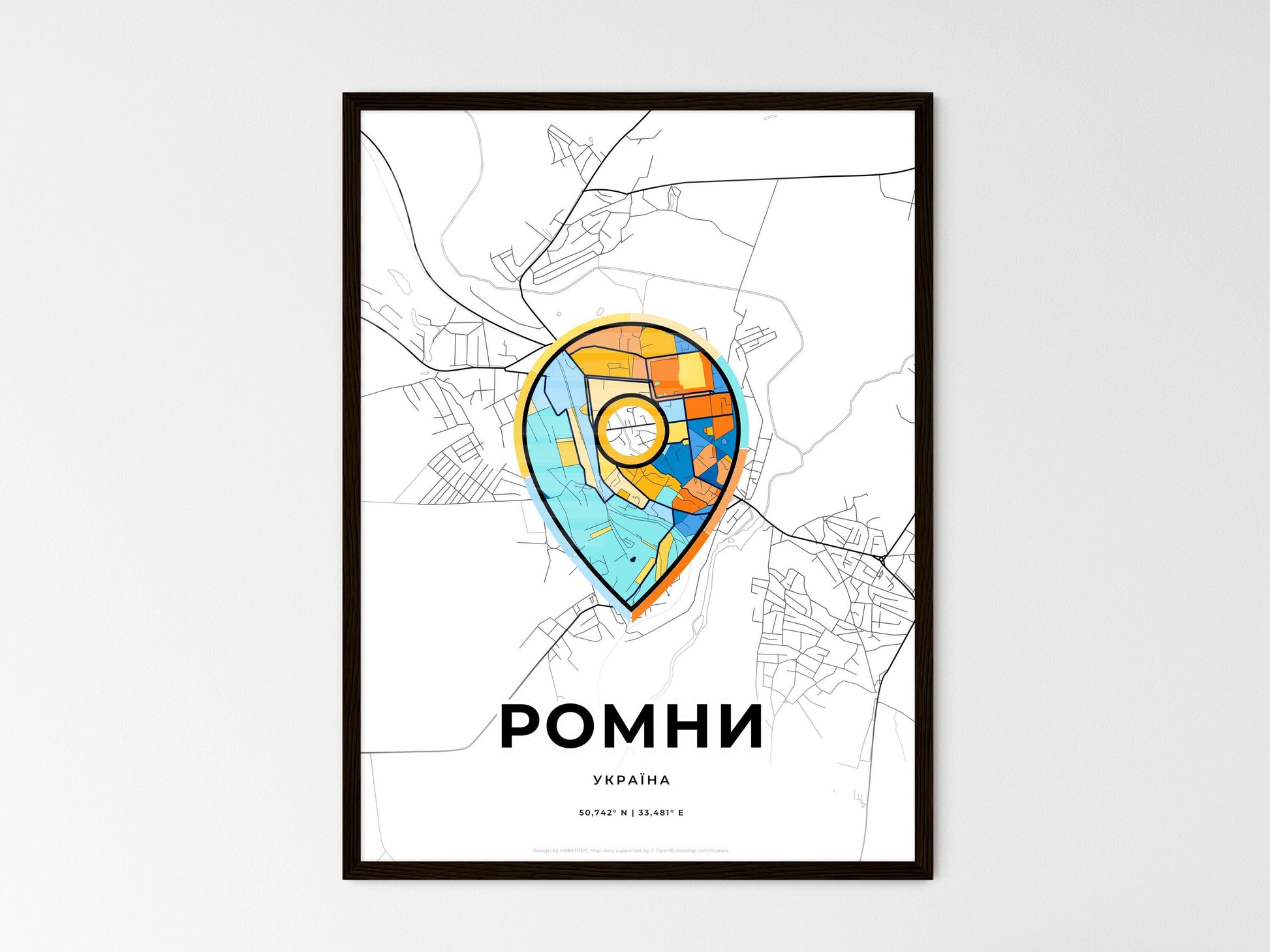 Romny Ukraine wedding art map with pointer icon