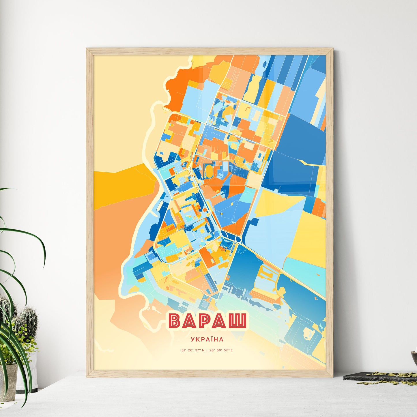 Colorful VARASH UKRAINE Fine Art Map Blue Orange