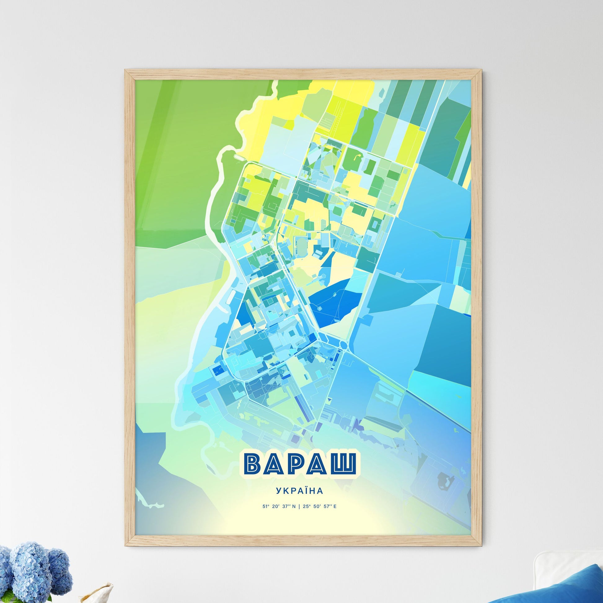 Colorful VARASH UKRAINE Fine Art Map Cool Blue