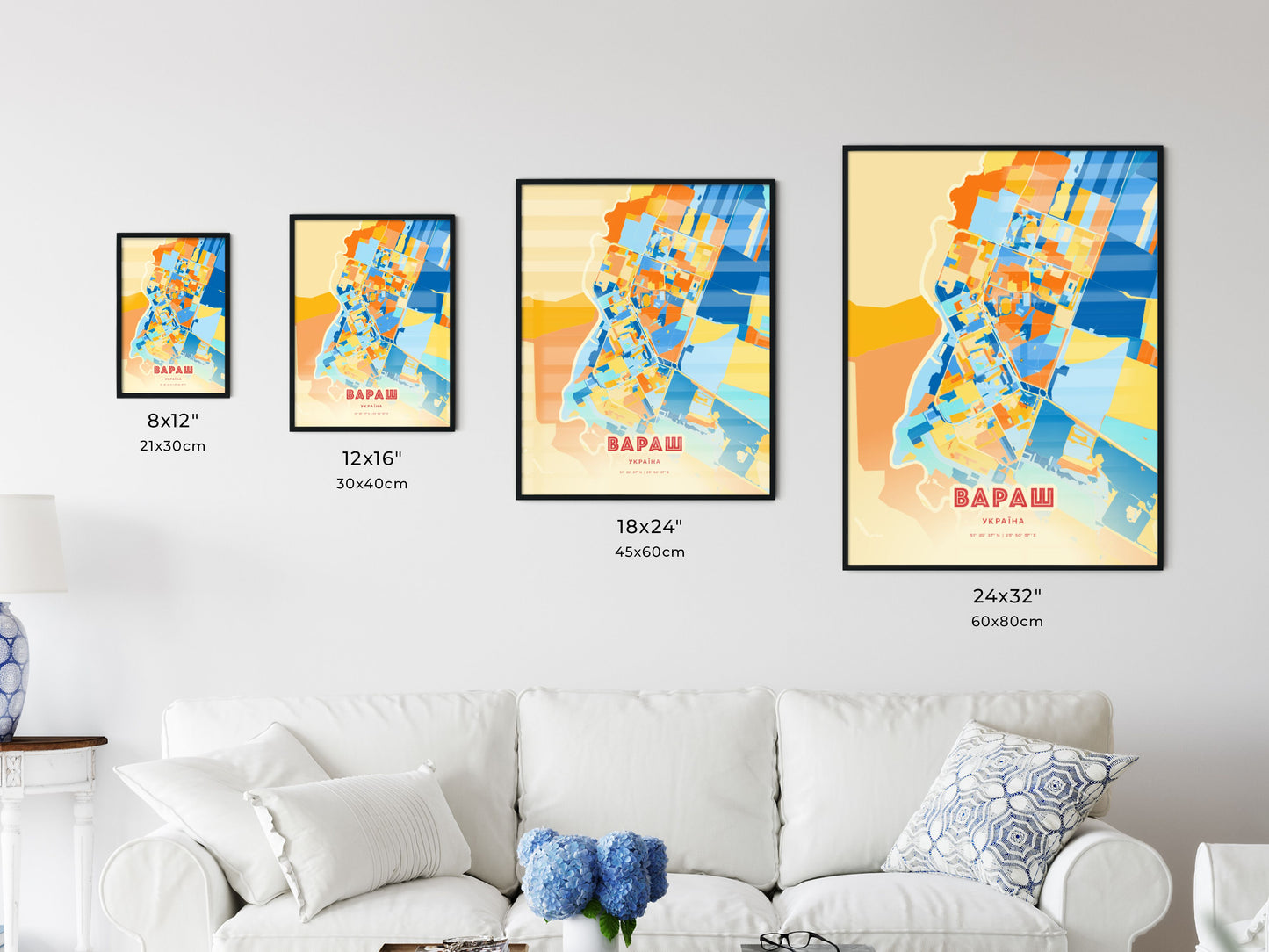 Colorful VARASH UKRAINE Fine Art Map Blue Orange