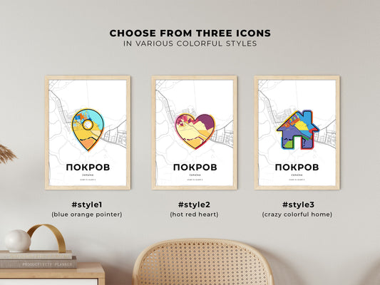 Pokrov Ukraine maps with colorful icons